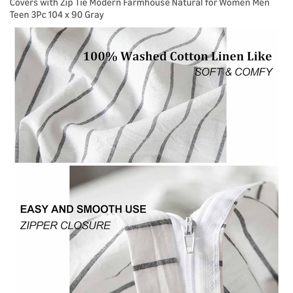 NEW Gray & White Striped Queen Duvet & Shams Set - Picture 5 of 6